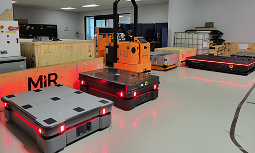 Line Up of Automated Guided Vehicles and AMRs