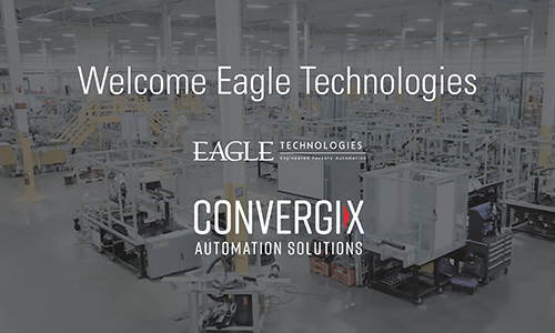 Eagle Technologies building with robotic systems and a convergix logo